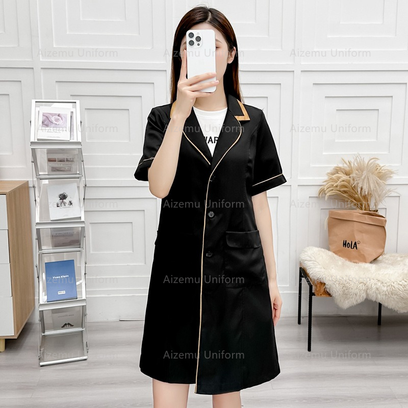 Uniforme de beauté noir avec r - Medical Lab Coats avis et prix